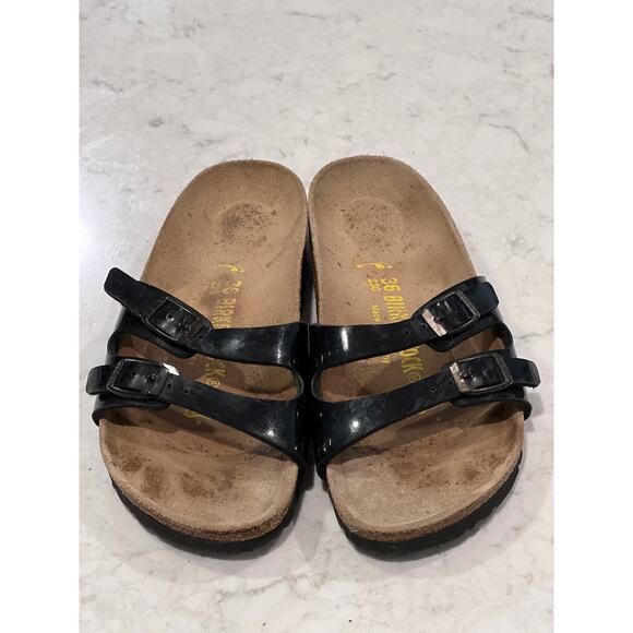 Birkenstock Women’s Patent Leather Buckle Strap Sydney Sandals Size‎ 5 Black - Picture 1 of 7